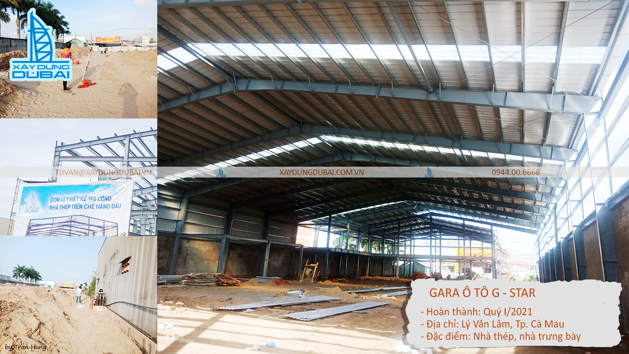 thi-cong-nha-thep-gara-oto-camau-2 Khung nhà thép tiền chế Gara Oto