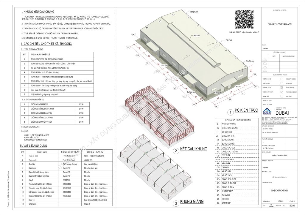 Cấu tạo nhà xưởng, các hạng mục của 1 nhà thép tiền chế 2 CTHM GHI CHU CHUNG