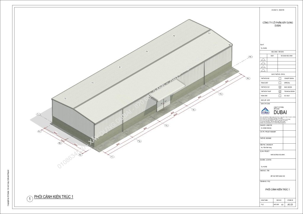 HỒ SƠ THIẾT KẾ NHÀ XƯỞNG RỘNG 12M DÀI 40M CAO 6M MIỄN PHÍ! 8 NX K12L40H6 Sheet A1 01 PHOI CANH KIEN TRUC 1