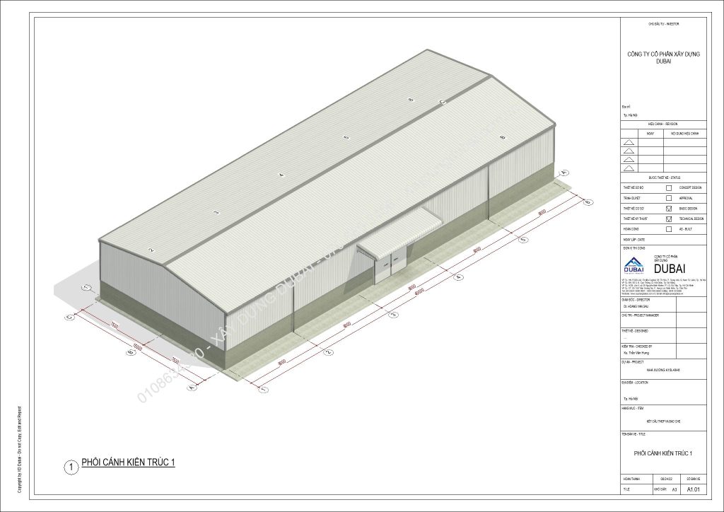 HỒ SƠ THIẾT KẾ NHÀ XƯỞNG RỘNG 15M DÀI 40M CAO 6M MIỄN PHÍ! 8 NX K15L40H6 Sheet A1 01 PHOI CANH KIEN TRUC 1