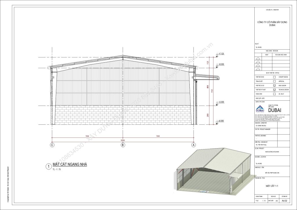 HỒ SƠ THIẾT KẾ NHÀ XƯỞNG RỘNG 15M DÀI 40M CAO 6M MIỄN PHÍ! 10 NX K15L40H6 Sheet A4 02 MAT CAT 1 1