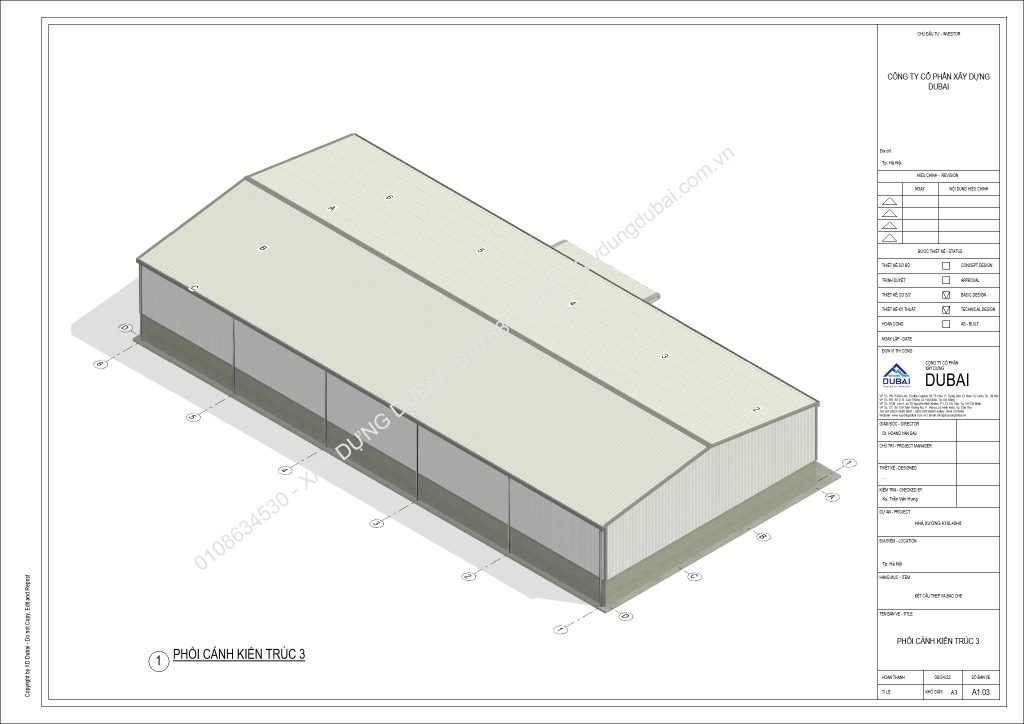 HỒ SƠ THIẾT KẾ NHÀ XƯỞNG RỘNG 18M DÀI 40M CAO 6M MIỄN PHÍ! 9 NX K18L40H6 Sheet A1 03 PHOI CANH KIEN TRUC 3