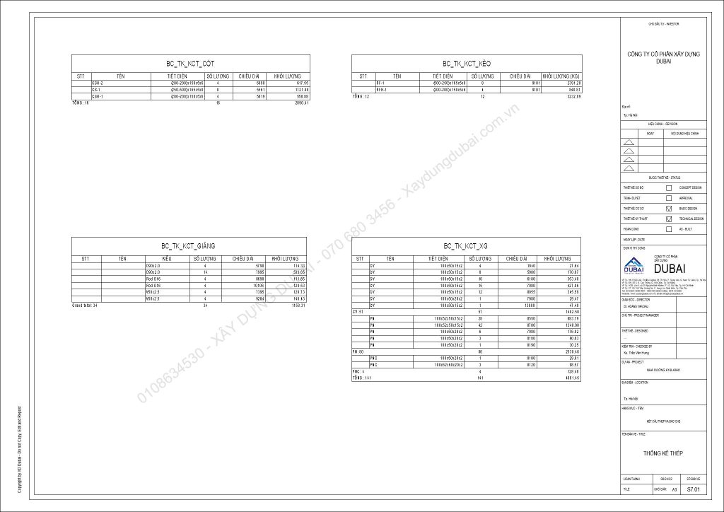 HỒ SƠ THIẾT KẾ NHÀ XƯỞNG RỘNG 18M DÀI 40M CAO 6M MIỄN PHÍ! 16 NX K18L40H6 Sheet S7 01 THONG KE THEP
