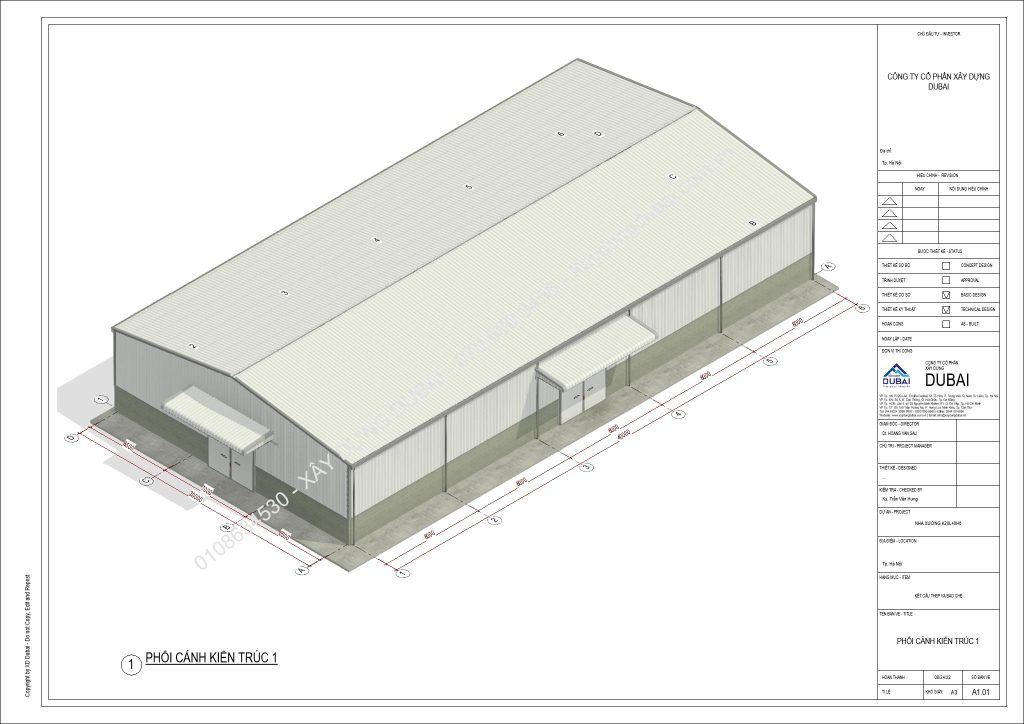 HỒ SƠ THIẾT KẾ NHÀ XƯỞNG RỘNG 20M DÀI 40M CAO 6M MIỄN PHÍ! 8 NX K20L40H6 Sheet A1 01 PHOI CANH KIEN TRUC 1