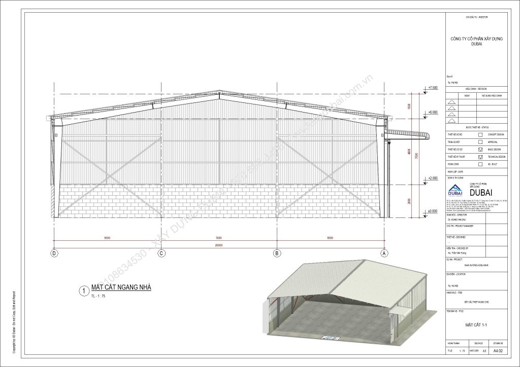 HỒ SƠ THIẾT KẾ NHÀ XƯỞNG RỘNG 20M DÀI 40M CAO 6M MIỄN PHÍ! 10 NX K20L40H6 Sheet A4 02 MAT CAT 1 1