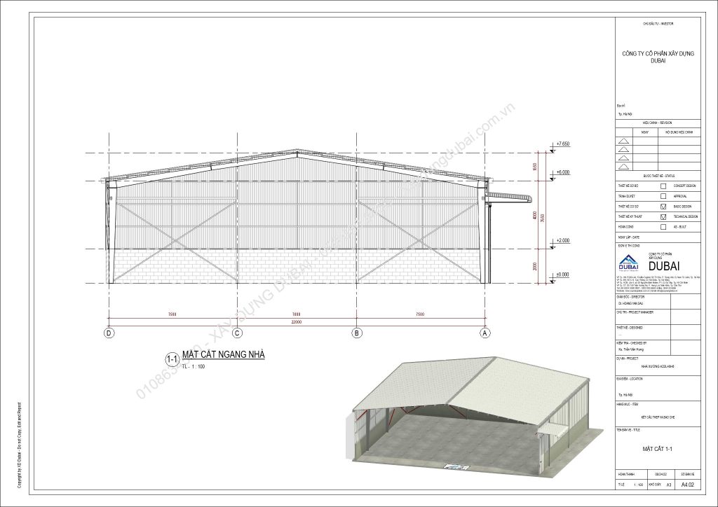 Hồ sơ thiết kế nhà xưởng rộng 22m dài 40m cao 6m miễn phí! 10 NX K22L40H6 Sheet A4 02 MAT CAT 1 1