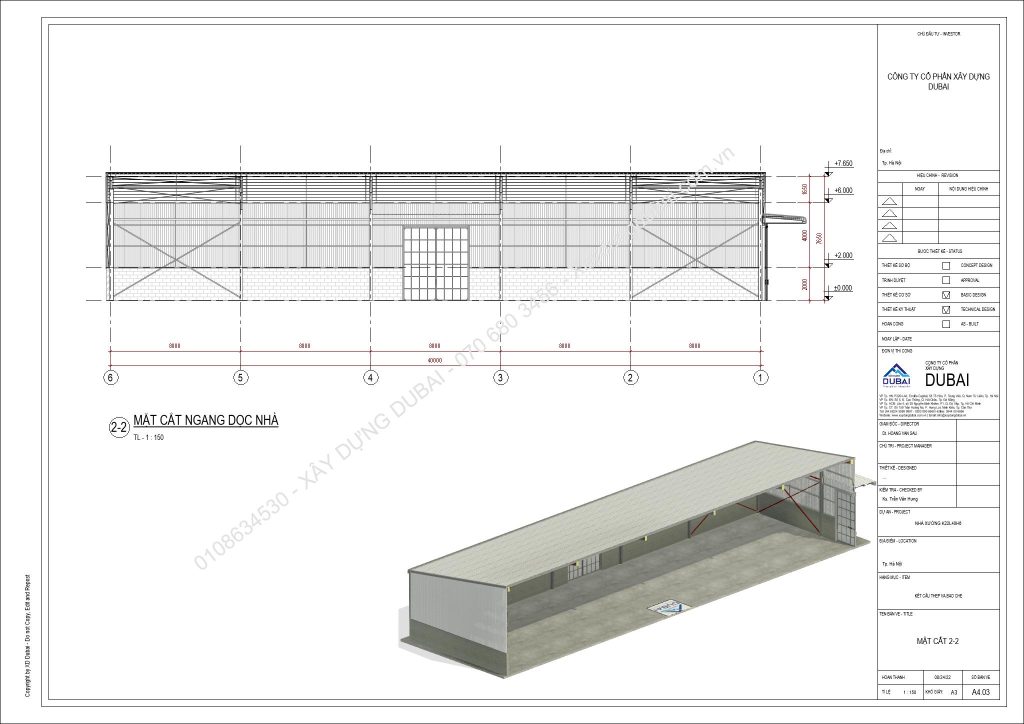 Hồ sơ thiết kế nhà xưởng rộng 22m dài 40m cao 6m miễn phí! 11 NX K22L40H6 Sheet A4 03 MAT CAT 2 2