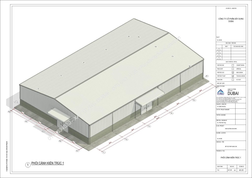 Hồ sơ thiết kế nhà xưởng rộng 24m dài 40m cao 6m miễn phí! 11 NX K24L40H6 Sheet A1 01 PHOI CANH KIEN TRUC 1