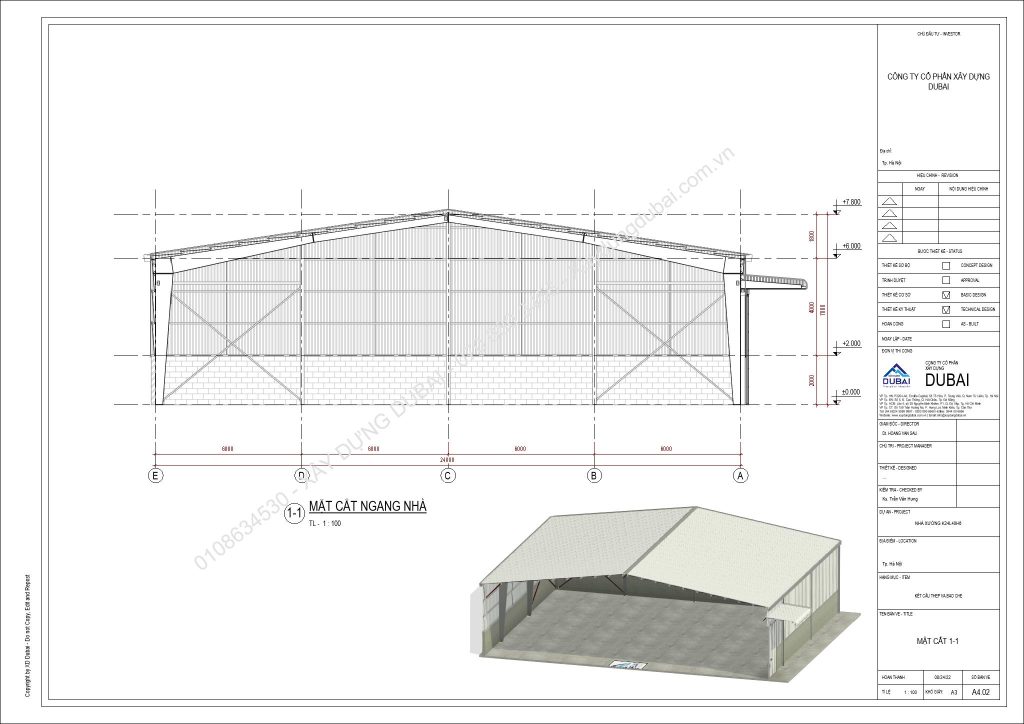 Hồ sơ thiết kế nhà xưởng rộng 24m dài 40m cao 6m miễn phí! 13 NX K24L40H6 Sheet A4 02 MAT CAT 1 1