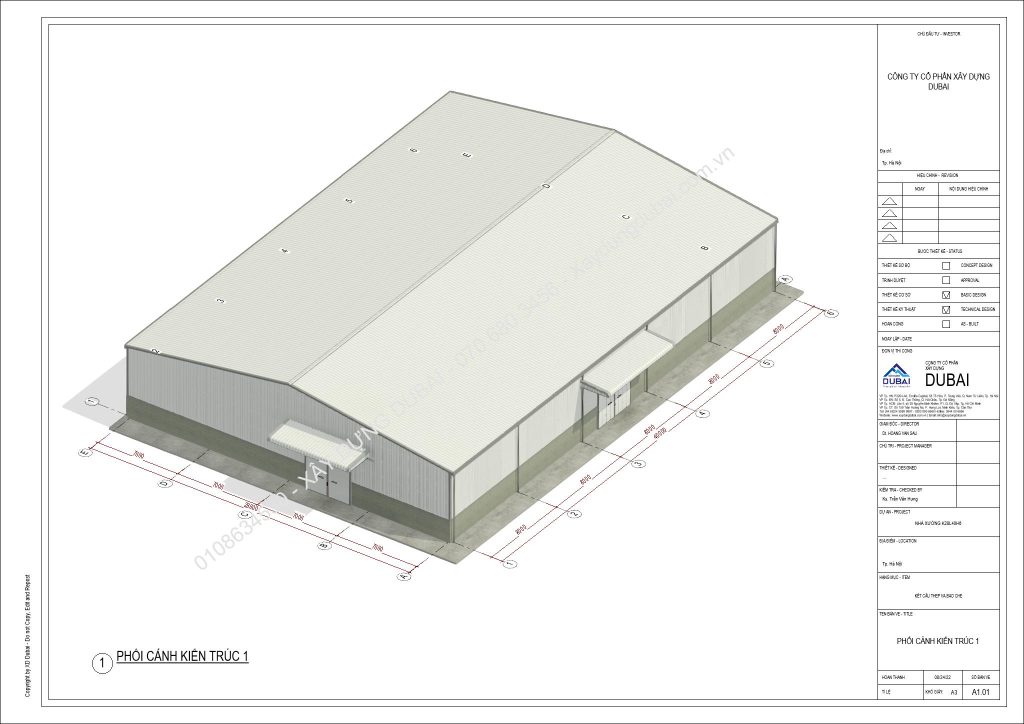 HỒ SƠ THIẾT KẾ NHÀ XƯỞNG RỘNG 28M DÀI 40M CAO 6M MIỄN PHÍ! 8 NX K28L40H6 Sheet A1 01 PHOI CANH KIEN TRUC 1