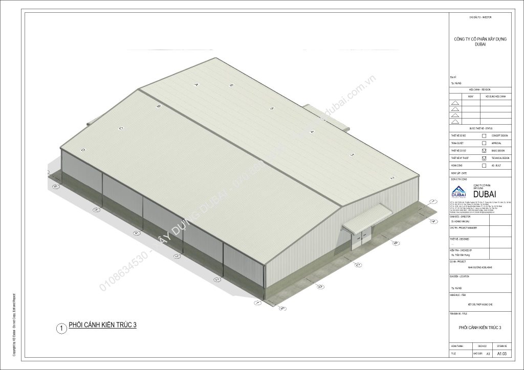 HỒ SƠ THIẾT KẾ NHÀ XƯỞNG RỘNG 30M DÀI 40M CAO 6M MIỄN PHÍ! 9 NX K30L40H6 Sheet A1 03 PHOI CANH KIEN TRUC 3