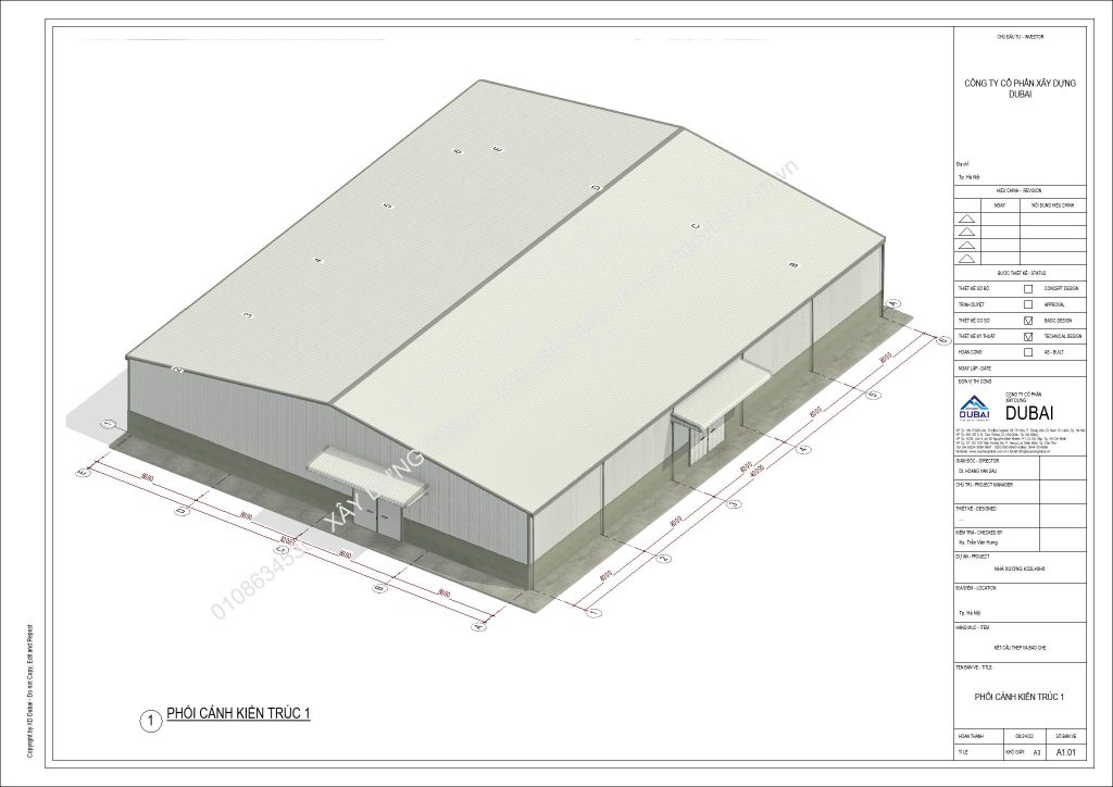 HỒ SƠ THIẾT KẾ NHÀ XƯỞNG RỘNG 32M DÀI 40M CAO 6M MIỄN PHÍ! 8 NX K32L40H6 Sheet A1 01 PHOI CANH KIEN TRUC 1