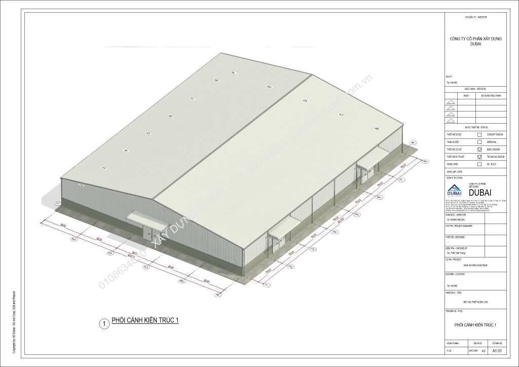HỒ SƠ THIẾT KẾ NHÀ XƯỞNG RỘNG 40M DÀI 50M CAO 6M MIỄN PHÍ! 8 NX K40L50H6 Sheet A1 01 PHOI CANH KIEN TRUC 1