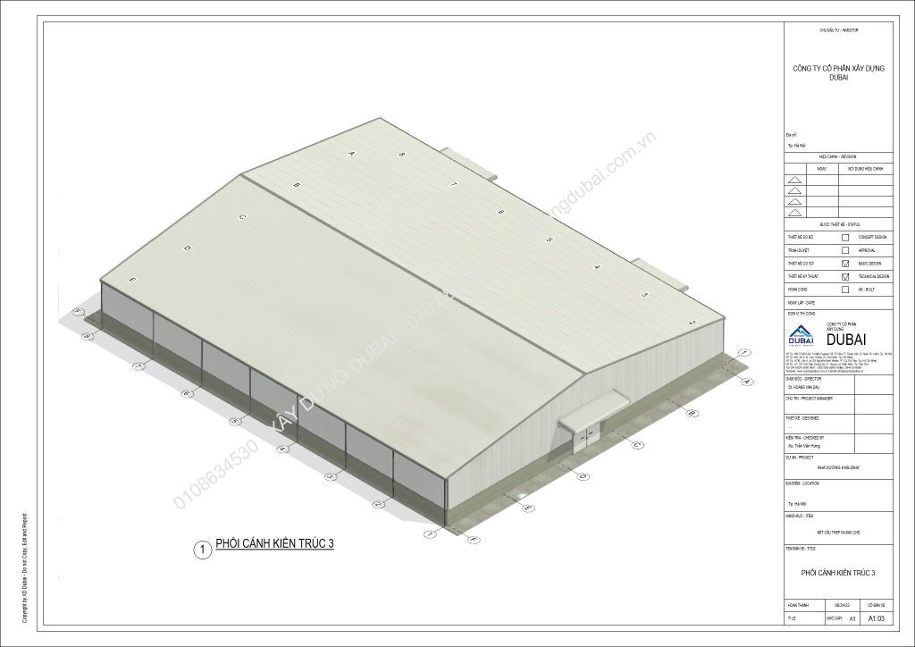 HỒ SƠ THIẾT KẾ NHÀ XƯỞNG RỘNG 40M DÀI 50M CAO 6M MIỄN PHÍ! 9 NX K40L50H6 Sheet A1 03 PHOI CANH KIEN TRUC 3