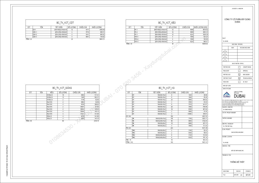 HỒ SƠ THIẾT KẾ NHÀ XƯỞNG RỘNG 40M DÀI 50M CAO 6M MIỄN PHÍ! 16 NX K40L50H6 Sheet S7 01 THONG KE THEP