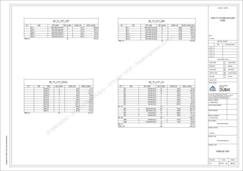 HỒ SƠ THIẾT KẾ NHÀ XƯỞNG RỘNG 42M DÀI 50M CAO 6M MIỄN PHÍ! 16 NX K42L50H6 Sheet S7 01 THONG KE THEP