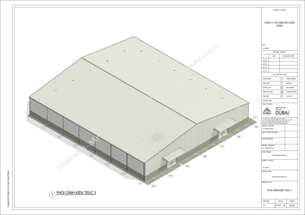HỒ SƠ THIẾT KẾ NHÀ XƯỞNG RỘNG 45M DÀI 50M CAO 7M MIỄN PHÍ! 9 NX K45L50H7 Sheet A1 03 PHOI CANH KIEN TRUC 3