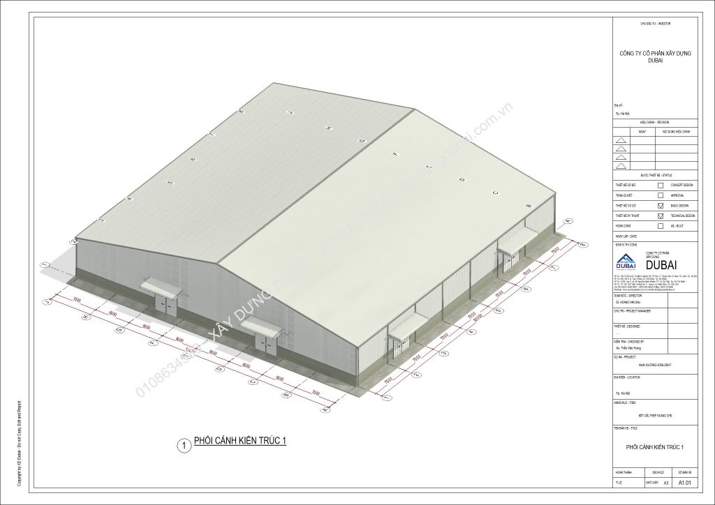 HỒ SƠ THIẾT KẾ NHÀ XƯỞNG RỘNG 50M DÀI 50M CAO 7M MIỄN PHÍ! 8 NX K50L50H7 Sheet A1 01 PHOI CANH KIEN TRUC 1