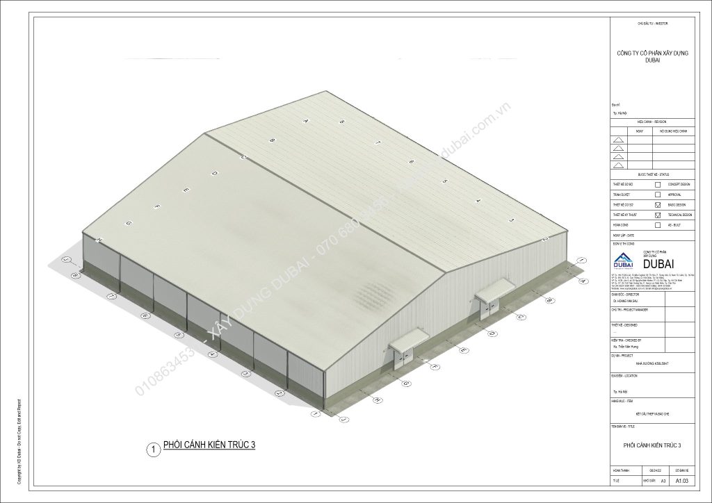 HỒ SƠ THIẾT KẾ NHÀ XƯỞNG RỘNG 50M DÀI 50M CAO 7M MIỄN PHÍ! 9 NX K50L50H7 Sheet A1 03 PHOI CANH KIEN TRUC 3