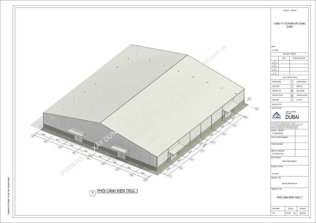 HỒ SƠ THIẾT KẾ NHÀ XƯỞNG RỘNG 55M DÀI 60M CAO 7M MIỄN PHÍ! 8 NX K55L60H7 Sheet A1 01 PHOI CANH KIEN TRUC 1