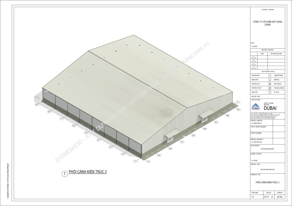 HỒ SƠ THIẾT KẾ NHÀ XƯỞNG RỘNG 55M DÀI 60M CAO 7M MIỄN PHÍ! 9 NX K55L60H7 Sheet A1 03 PHOI CANH KIEN TRUC 3
