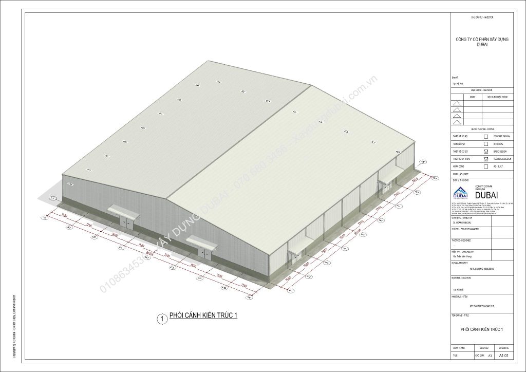 HỒ SƠ THIẾT KẾ NHÀ XƯỞNG RỘNG 60M DÀI 60M CAO 8M MIỄN PHÍ! 8 NX K60L60H8 Sheet A1 01 PHOI CANH KIEN TRUC 1