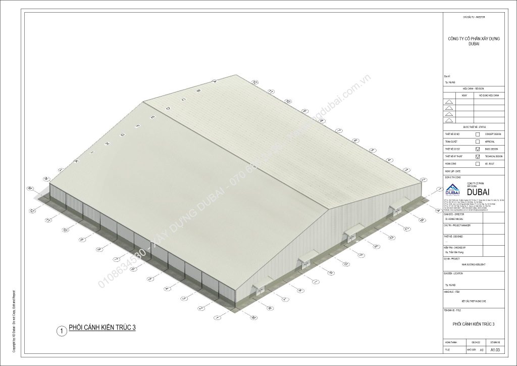 HỒ SƠ THIẾT KẾ NHÀ XƯỞNG RỘNG 85M DÀI 85M CAO 7M MIỄN PHÍ! 9 NX K85L85H7 Sheet A1 03 PHOI CANH KIEN TRUC 3