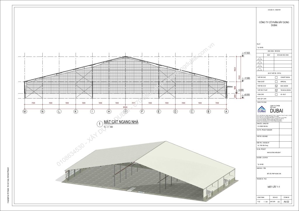HỒ SƠ THIẾT KẾ NHÀ XƯỞNG RỘNG 85M DÀI 85M CAO 7M MIỄN PHÍ! 10 NX K85L85H7 Sheet A4 02 MAT CAT 1 1