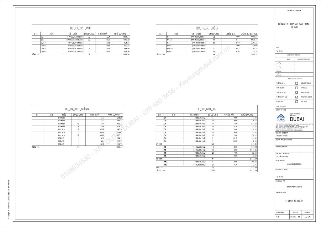 HỒ SƠ THIẾT KẾ NHÀ XƯỞNG RỘNG 90M DÀI 90M CAO 8M MIỄN PHÍ! 16 NX K90L60H7 Sheet S7 01 THONG KE THEP
